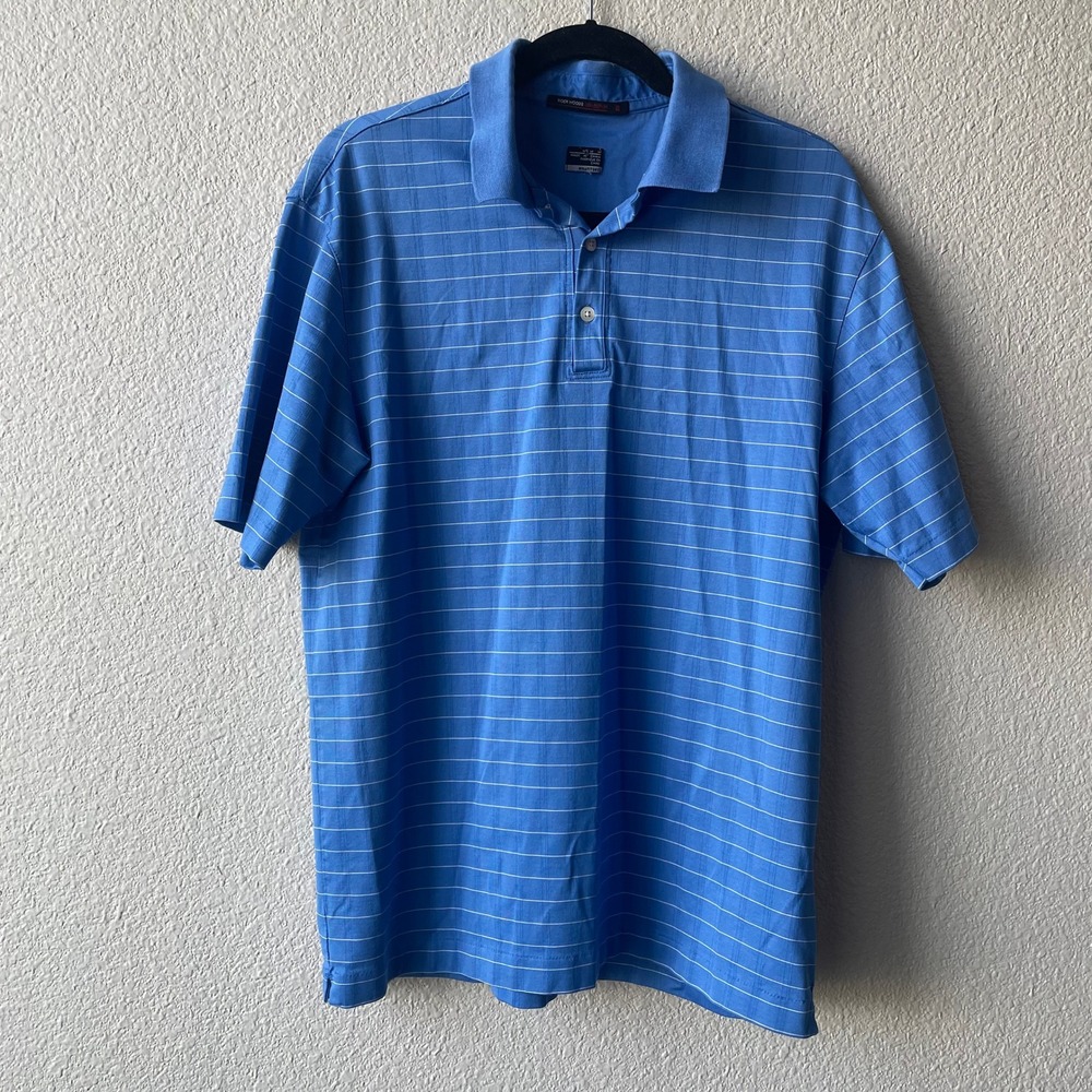 Nike Tiger Woods Mens Polo Shirt Size M Blue Striped Cotton Blend Golf Attire